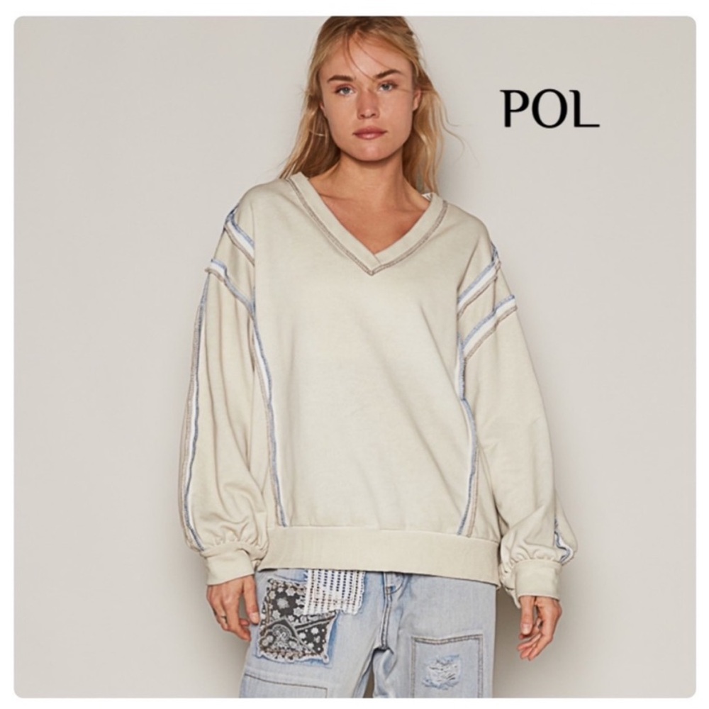 NWOT POL V-neck French Terry Top, Sz M